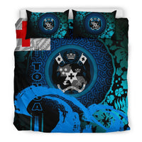 Tonga Duvet Cover Set - Hibiscus And Wave Light Blue Blue - Polynesian Pride