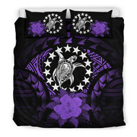 Cook Islands Duvet Cover Set - Cook Island Flag Turtle & Purple Hibiscus Purple - Polynesian Pride