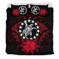 Cook Islands Duvet Cover Set - Cook Island Flag Turtle & Red Hibiscus Red - Polynesian Pride