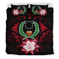 Pohnpei Duvet Cover Set - Pohnpei Flag & Red Hibiscus Red - Polynesian Pride