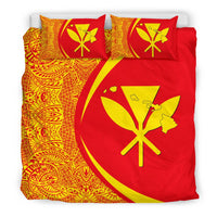 Hawaiian Map Kanaka Maoli Polynesian Bedding Set - Circle Style Red And Yellow - Polynesian Pride