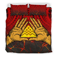 Hawaiian Protect Mauna Kea Volcano Hand Polynesian Bedding Set Red - Polynesian Pride