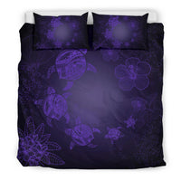 Hawaiian Plumeria Hibiscus Turtle Under Sea Polynesian Bedding Set Purple - Polynesian Pride