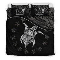 Cook Island Duvet Cover Set - Cook Island Flag & Turtle Tattoo Black Black - Polynesian Pride