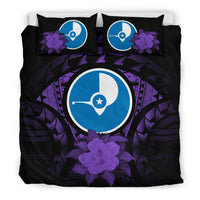 Yap Duvet Cover Set - Yap Flag & Purple Hibiscus Purple - Polynesian Pride