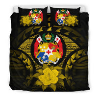 Tonga Duvet Cover Set - Tonga Coat Of Arms & Yellow Hibiscus Yellow - Polynesian Pride