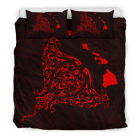 Hawaiian Map Rays Turtle Bedding Set - Red - Polynesian Pride