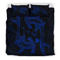 Hawaiian Map Hamerhead Shark Yin Yang Polynesian Bedding Set - Blue - Polynesian Pride