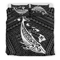 Hawaiian Map Whale Polynesian Bedding Set - Black And White - Polynesian Pride