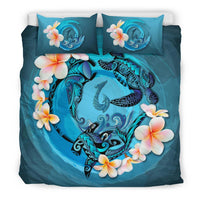 Polynesian Duvet Cover Set Polynesia Bedding Set Blue Plumeria Animal Tattoo Blue - Polynesian Pride