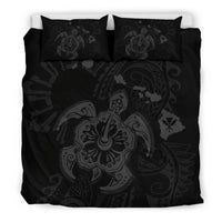 Hawaiian Map Kanaka Hibiscus Turtle Gray Polynesian Bedding Set - Polynesian Pride