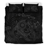 Hawaiian Map Turtle Tattoo Hibiscus Plumeria Polynesian Bedding Set - Gray - Polynesian Pride