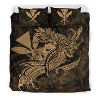 Hawaiian Map Hula Girl Hibiscus Kanaka Polynesian Bedding Set - Gold - Polynesian Pride