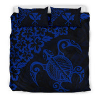 Hawaiian Map Turtle Hibiscus Kanaka Polynesian Bedding Set - Blue - Polynesian Pride
