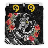 Polynesian Duvet Cover Set - Vanuatu Bedding Set Polynesia Map Turtle Hibiscus Black - Polynesian Pride