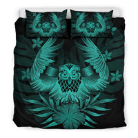 Hawaiian Owl Hibiscus Plumeria Polynesian Bedding Set - Turquoise - Polynesian Pride