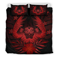 Hawaiian Owl Hibiscus Plumeria Polynesian Bedding Set - Red - Polynesian Pride