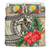 Kanaka Maoli (Hawaiian) Bedding Set - Polynesian Turtle Hibuscus Beige - Polynesian Pride
