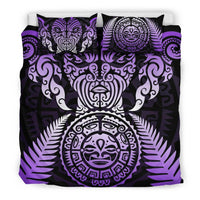 Maori Face Fern New Zealand Bedding Set Purple - Polynesian Pride