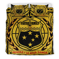 (FIATAU FAMILY) Samoa Bedding Set - Samoa Coat Of Arm, Polynesian Tattoo Gold RLT7 - Polynesian Pride