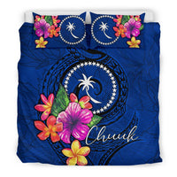Micronesia Bedding Set - Chuuk Duvet Cover Set Floral With Seal Blue - Polynesian Pride