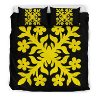 Hawaiian Bedding Set Royal Pattern - Black And Yellow - C2 Style - Polynesian Pride
