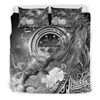Federated States of Micronesia Bedding Set - Humpback Whale with Tropical Flowers (White) - Polynesian Pride