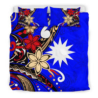 Nauru Bedding Set - Tribal Flower With Special Turtles Blue Color - Polynesian Pride
