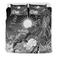 Marshall Islands Custom Personalised Bedding Set - Humpback Whale with Tropical Flowers (White) - Polynesian Pride