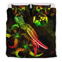 Tonga Polynesian Bedding Set - Turtle With Blooming Hibiscus Reggae - Polynesian Pride