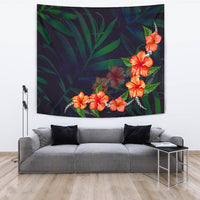 Hibiscus Palm Background Tapestry - Polynesian Pride