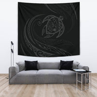 Hawaii Turtle Tapestry - Gray - Frida Style Wall Tapestry Black - Polynesian Pride
