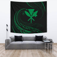 Kanaka Tapestry - Green - Frida Style Wall Tapestry Large 104" x 88" Black - Polynesian Pride