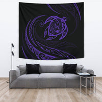 Hawaii Turtle Tapestry - Purple - Frida Style Wall Tapestry Black - Polynesian Pride