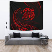 Hawaii Turtle Tapestry - Red - Frida Style Wall Tapestry Black - Polynesian Pride