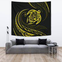 Hawaii Turtle Tapestry - Yellow - Frida Style Wall Tapestry Black - Polynesian Pride