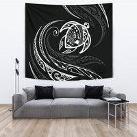 Hawaii Turtle Tapestry - White - Frida Style Wall Tapestry Black - Polynesian Pride