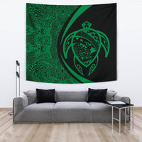 Hawaii Turtle Map Polynesian Tapestry - Green - Circle Style Wall Tapestry Large 104" x 88" Green - Polynesian Pride