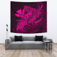 Hula Girl Hibiscus Kanaka Poly Tapestry - Pink Wall Tapestry Large 104" x 88" Pink - Polynesian Pride
