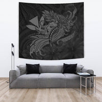 Hula Girl Hibiscus Kanaka Poly Tapestry - Gray Wall Tapestry 150cm*150cm Gray - Polynesian Pride
