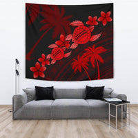 Hawaii Turtle Plumeria Coconut Tree Polynesian Tapestry - Red Wall Tapestry Large 104" x 88" Red - Polynesian Pride