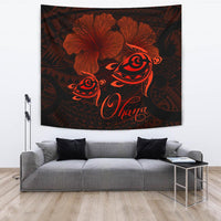 Hawaii Turtle Ohana Hibiscus Poly Tapestry - Orange Wall Tapestry Orange - Polynesian Pride