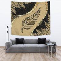 Paua Shell, Maori Silver Fern Tapestry Wall Tapestry Large 104" x 88" Golden - Polynesian Pride