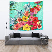 Three Turtle Polynesian Tapestry Hibiscus Colorful Wall Tapestry Large 104" x 88" - Polynesian Pride