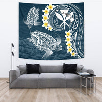 Hawaii Turtle Plumeria Polynesian Tapestry - Sease Style Wall Tapestry Large 104" x 88" Blue - Polynesian Pride