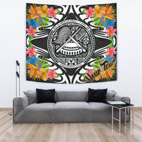 American Samoa Tapestrys - Custom Personalised Tropical Flowers Style Wall Tapestry - American Samoa Large 104" x 88" Black - Polynesian Pride
