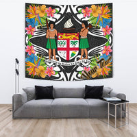 Fiji Tapestrys - Custom Personalised Tropical Flowers Style Wall Tapestry - Fiji Large 104" x 88" Black - Polynesian Pride