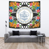 Palau Tapestrys - Custom Personalised Tropical Flowers Style Wall Tapestry - Palau Large 104" x 88" Black - Polynesian Pride