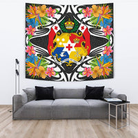 Tonga Tapestrys - Tropical Flowers Style Wall Tapestry - Tonga Large 104" x 88" Black - Polynesian Pride