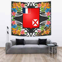 Wallis and Futuna Tapestrys - Custom Personalised Tropical Flowers Style Wall Tapestry - Wallis and Futuna Large 104" x 88" Black - Polynesian Pride